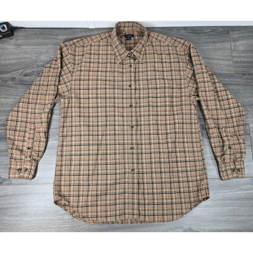 Buckle Bkle‎ Flannel Shirt Womens Large Brown Plaid Long Sleeve Soft Preppy Core